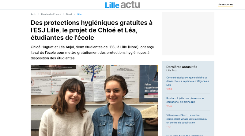 Des protections hygiéniques gratuites à l'ESJ Lille, le projet de Chloé et Léa, étudiantes de l'école